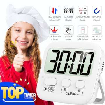 Antonki 2 Pack Digital Timer for Kids | Magnetic Countdown Kitchen Timer for Cooking & Study