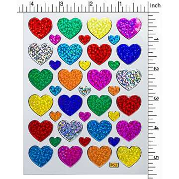 Jazzstick 10-Sheet Valentines Heart Stickers Glitter Red & Colors Value Pack Bulk 05