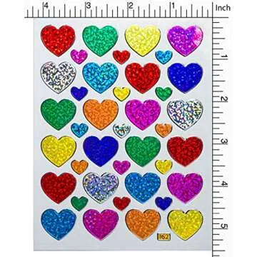 Jazzstick 10-Sheet Valentines Heart Stickers Glitter Red & Colors Value Pack Bulk 05