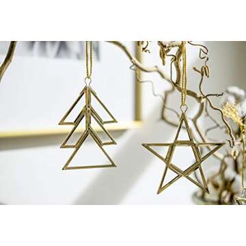 Set of 8 Gold Christmas Ornaments - Unique Handmade Boho Decor