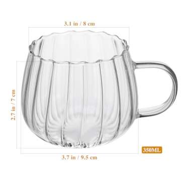 DOITOOL 2Pcs Glass Coffee Cups 350ml,Clear Glass Mug Coffee Mugs with Handle,Pumpkin Mug Cups Tea Mu...