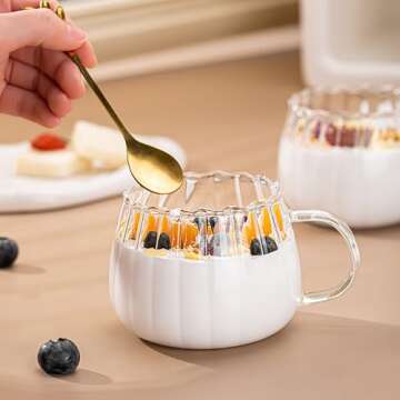 DOITOOL 2Pcs Glass Coffee Cups 350ml,Clear Glass Mug Coffee Mugs with Handle,Pumpkin Mug Cups Tea Mugs Transparent Tea Cups for Office