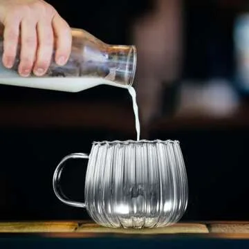 DOITOOL 2Pcs Glass Coffee Cups 350ml,Clear Glass Mug Coffee Mugs with Handle,Pumpkin Mug Cups Tea Mugs Transparent Tea Cups for Office