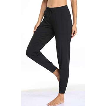 Oalka Women's Joggers High Waist Yoga Pockets Sweatpants Sport Workout Pants Drawstring Black S