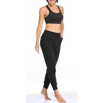 Oalka Women's Joggers High Waist Yoga Pockets Sweatpants Sport Workout Pants Drawstring Black S