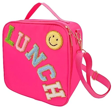 Insulated Lunch Bag With Adjustable Shoulder Strap, Nylon Preppy Lunch Box Large Insulated Lunch Bag...