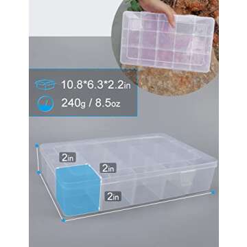 Hlotmeky Plastic Organizer Box with Dividers Bead Organizer 15 Large Grids Tackle Box Organizer Clear Snackle Box Container