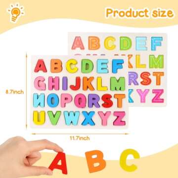 LovesTown Wooden Puzzles for Kids, Alphabet Wooden Puzzles Montessori Toddler Puzzles Preschool Educational Toys for Toddler Boys Girls Birthday