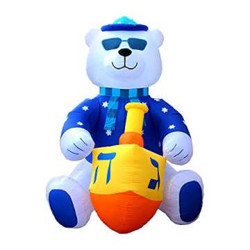 Jumbo 11' ft Hanukkah Inflatable Yard Decoration Lighted Chanukah Themed Bear Blowup Indoor and Outd...