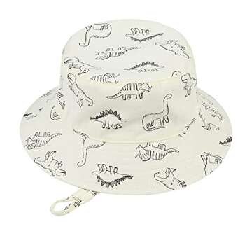 Durio Baby Girl Sun Hat UPF 50+ Sun Protection Baby Girl Hats Wide Brim Toddler Hats for Girls Boys E Beige Dinosaur 6-12 Months
