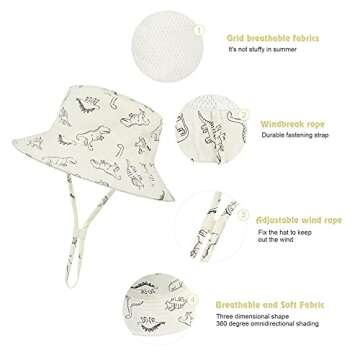 Durio Baby Girl Sun Hat UPF 50+ Sun Protection Baby Girl Hats Wide Brim Toddler Hats for Girls Boys E Beige Dinosaur 6-12 Months