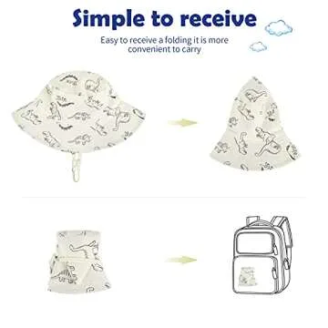Durio Baby Girl Sun Hat UPF 50+ Sun Protection Baby Girl Hats Wide Brim Toddler Hats for Girls Boys E Beige Dinosaur 6-12 Months