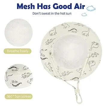 Durio Baby Girl Sun Hat UPF 50+ Sun Protection Baby Girl Hats Wide Brim Toddler Hats for Girls Boys E Beige Dinosaur 6-12 Months