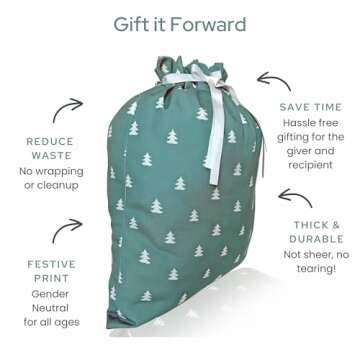 Gather & Knot Drawstring Christmas Gift Bags | 20" Large 16" Medium | Premium Canvas | Reusable Fabric Wrap for Holidays | Mix & Match | Christmas Trees