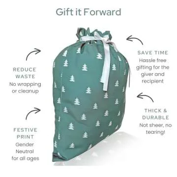Gather & Knot Drawstring Christmas Gift Bags | 20" Large 16" Medium | Premium Canvas | Reusable Fabric Wrap for Holidays | Mix & Match | Christmas Trees