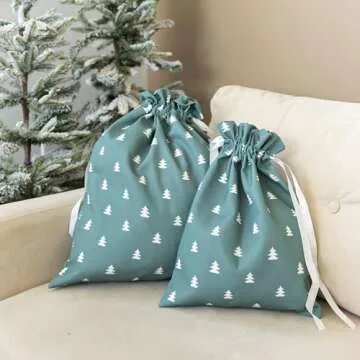 Gather & Knot Drawstring Christmas Gift Bags | 20" Large 16" Medium | Premium Canvas | Reusable Fabric Wrap for Holidays | Mix & Match | Christmas Trees