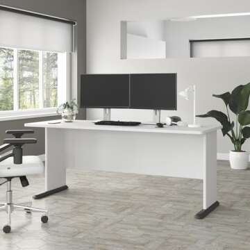 Bush Business Furniture Studio A 72W Computer Desk in White, 6 Foot Gaming and Work Table for Home o...