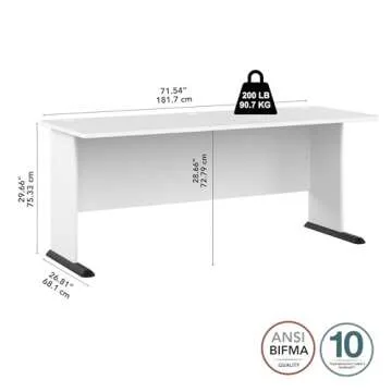 Bush Business Furniture Studio A 72W Computer Desk in White, 6 Foot Gaming and Work Table for Home or Professional Office
