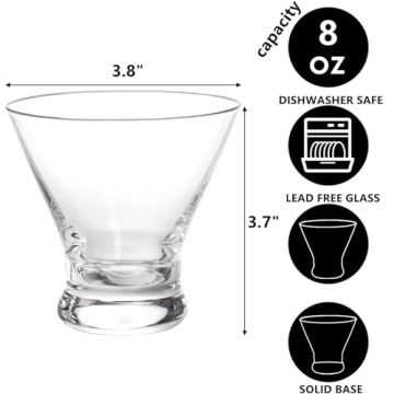 DEAYOU Stemless Martini Glasses Set - 8 Pack 8oz Drinkware