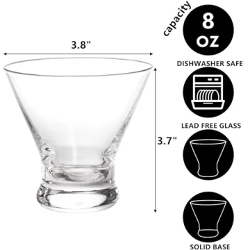 DEAYOU Stemless Martini Glasses Set - 8 Pack 8oz Drinkware