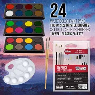 102-Piece Deluxe Wooden Art Supply Set - 24 Watercolors, 17 Brushes, 24 Colored Pencils, Sketch Pads