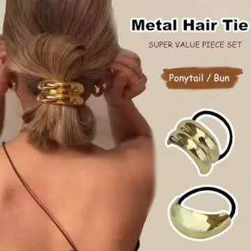 4PCS Metal Hair Ties,Metal Geometric Elastic Hair Ties,Ponytail Hair Cuff,Gold Hair Ties,Gold Hair Cuff Wrap Hair Ties for Thick Hair Gold Ponytail Cuff Elastic Hair Ties for Women Hair Accessories(2)