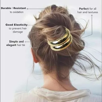 4PCS Metal Hair Ties,Metal Geometric Elastic Hair Ties,Ponytail Hair Cuff,Gold Hair Ties,Gold Hair Cuff Wrap Hair Ties for Thick Hair Gold Ponytail Cuff Elastic Hair Ties for Women Hair Accessories(2)