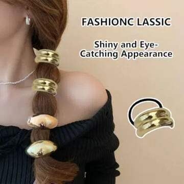 4PCS Metal Hair Ties,Metal Geometric Elastic Hair Ties,Ponytail Hair Cuff,Gold Hair Ties,Gold Hair Cuff Wrap Hair Ties for Thick Hair Gold Ponytail Cuff Elastic Hair Ties for Women Hair Accessories(2)