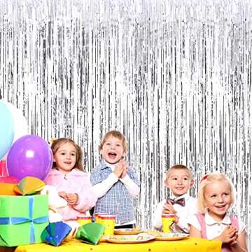 4 Pack Silver Foil Fringe Curtain Backdrop, 3.28Ft x 8.2Ft Metallic Tinsel Foil Fringe Streamer Curtains for Photo Booth Props, Birthday, Wedding, New Year’s, Christmas Decoration Party Supplies