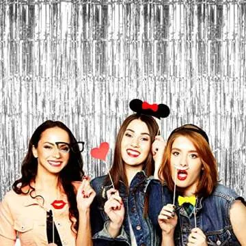 4 Pack Silver Foil Fringe Curtain Backdrop, 3.28Ft x 8.2Ft Metallic Tinsel Foil Fringe Streamer Curtains for Photo Booth Props, Birthday, Wedding, New Year’s, Christmas Decoration Party Supplies