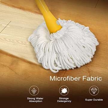 Self Wringing Mop with 2 Washable Heads, JEHONN Wet Mop for Floor Cleaning Heavy Duty, Upgraded 57.5 inches Long Handle Twist Mop for Hardwood Vinyl Tile Marble Laminate Home Office Kitchen (Yellow)