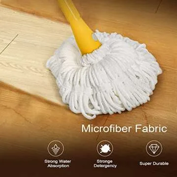 Self Wringing Mop with 2 Washable Heads, JEHONN Wet Mop for Floor Cleaning Heavy Duty, Upgraded 57.5 inches Long Handle Twist Mop for Hardwood Vinyl Tile Marble Laminate Home Office Kitchen (Yellow)