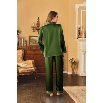 Ekouaer Women's Classic Button Down Long Satin Silk Pajama Set