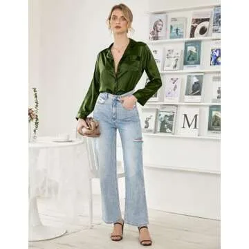 Ekouaer Women's Classic Button Down Long Satin Silk Pajama Set