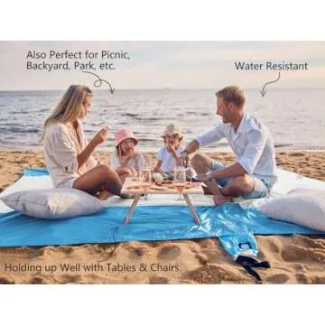 WEKAPO Beach Blanket Sandproof, Extra Large Beach Mat, Big & Compact Sand Free Mat Quick Drying, Lightweight & Durable with 6 Stakes & 4 Corner Pockets (White, 9x10 FT (1～8 Person))