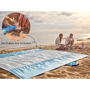 WEKAPO Beach Blanket Sandproof, Extra Large Beach Mat, Big & Compact Sand Free Mat Quick Drying, Lightweight & Durable with 6 Stakes & 4 Corner Pockets (White, 9x10 FT (1～8 Person))