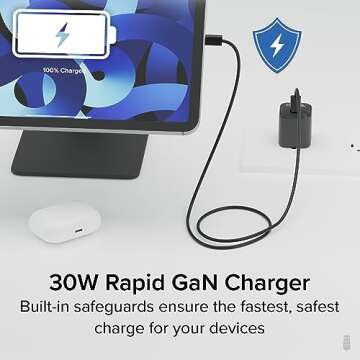 Plugable GaN USB C Charger Block, 30W Portable Charger, Foldable Prongs, PPS Fast Charger for iPhone 16/16 Pro/16 Pro Max, iPad Pro, Samsung Galaxy S23 and More (Cable Not Included) - Black