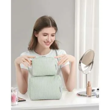 Narwey Striped Makeup Bag - Travel Cosmetic Organizer