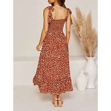 R.Vivimos Women's Summer Straps Cotton Irregular Polka Dot Ruffles Midi Dress (X-Large, Orange)