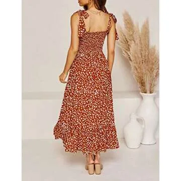 R.Vivimos Women's Adjustable Summer Midi Dress in Orange with Polka Dots