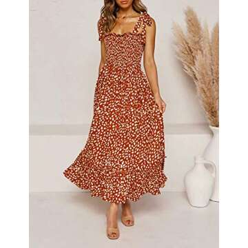 R.Vivimos Women's Summer Straps Cotton Irregular Polka Dot Ruffles Midi Dress (X-Large, Orange)