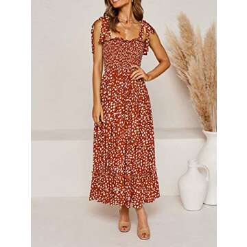 R.Vivimos Women's Summer Straps Cotton Irregular Polka Dot Ruffles Midi Dress (X-Large, Orange)