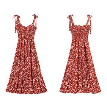 R.Vivimos Women's Summer Straps Cotton Irregular Polka Dot Ruffles Midi Dress (X-Large, Orange)