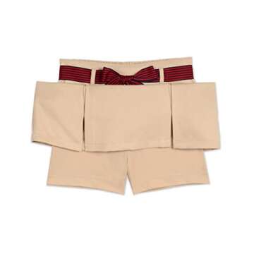 Nautica Girl's School Uniform Pleated Pull-on Scooter Skirt With Undershorts, Knit Waistband, Khaki/...