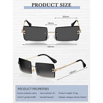 Frienda 4 Pairs Rimless Rectangle Sunglasses Frameless Square Glasses Vintage Transparent Eyewear for Women Men (Classic Colors,Metal Frame)