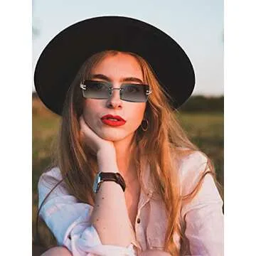 Frienda 4 Pairs Rimless Rectangle Sunglasses Frameless Square Glasses Vintage Transparent Eyewear for Women Men (Classic Colors,Metal Frame)