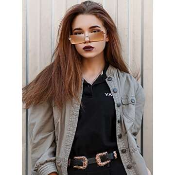 Frienda 4 Pairs Rimless Rectangle Sunglasses Frameless Square Glasses Vintage Transparent Eyewear for Women Men (Classic Colors,Metal Frame)