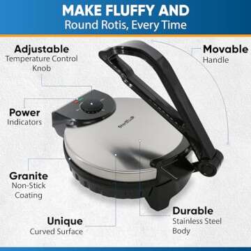 10inch Roti Maker by StarBlue with FREE Roti Warmer - The automatic Stainless Steel Non-Stick Electr...