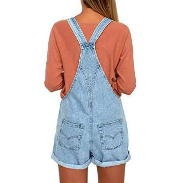 luvamia Women's Casual Adjustable Straps Cuffed Hem Denim Bib Overalls Shorts Romper Wategos Blue Ov...