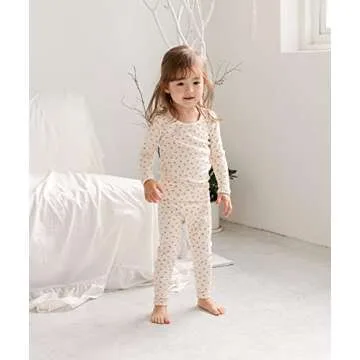 AVAUMA Baby Boys Girls Pajama Set 6M-7T Kids Cute Toddler Snug fit Pattern Design Pjs Cotton Sleepwear Flower Pattern (Rose.Ivory.JM)